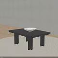 Minimalist Black Grid Design Coffee Table With White Bowl On Light Carpet Floor