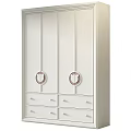 Modern White Wardrobe With Round Handle Design And Drawer Storage For Bedroom 3d model