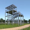 Modern Roadside Facilities Metal Tower Structure With Staircase Path And Green Grassland 3d model