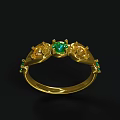 Elegant Gold Ring Featuring Emerald Centerpiece And Delicate Design Elements 3d model
