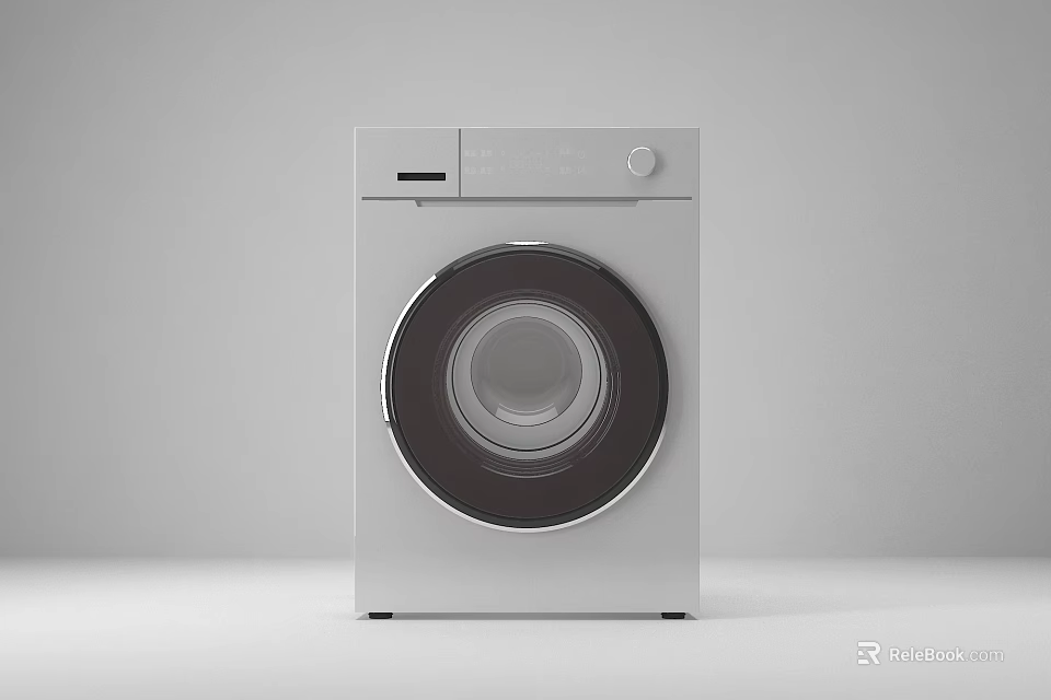 White Front Loading Washing Machine With Sleek Design And Control Panel In Minimalist Setting 3d model