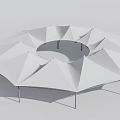 White Umbrella Shaped Outdoor Canopy With Multiple Triangular Sections And Supporting Poles 3d model
