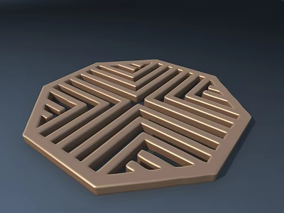 Octagonal Wall Decor With Geometric Hollow Lines And Metallic Golden Design 3d model