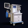 Medical Anesthesia Machine With Display Screen Control Knobs Reservoir Bag And Wheeled Cart 3d model