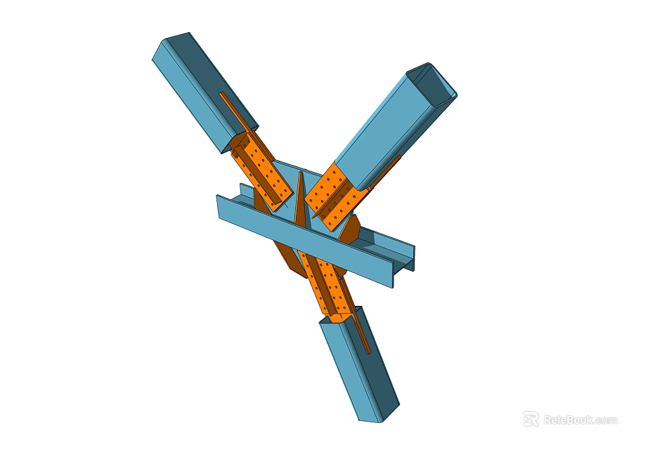 Structural Component Featuring Cross Structure Blue Orange Metal Connecting Joints 3d model
