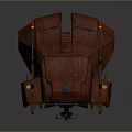 Rusty Industrial Mechanical Structure with Angled Panels Red Lights and Top Railings