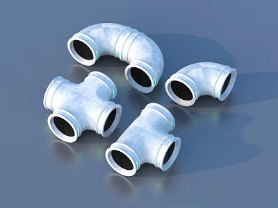 White Plumbing Pipe Fittings Including Elbows And Tees For Plumbing Systems 3d model