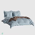 Soft Light Blue Bedding Set With Pillowcases And Brown Tassel Throw Blanket