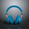 Blue Over Ear Headphones With Gold Accents Computer Accessory On Black Surface With Reflection