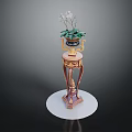 Orchid Plant In Decorative Gold Trimmed Pedestal With White Circular Base