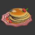 Fluffy Stacked Pancakes Topped With Fresh Blueberries Raspberries Butter And Syrup On Pink Plate