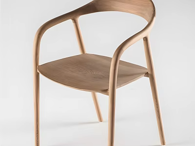 Wooden Single Chair with Modern Minimalist Design and Curved Armrests for Contemporary Home Decor 3d model