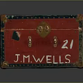 Vintage Red Trunk With 21 And THOMWELLS Engraving Worn Edges Black Trim And Glossy Surface