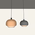Two Modern Pendant Lights Brown And Silver Spherical Design Hanging Against Gray Background