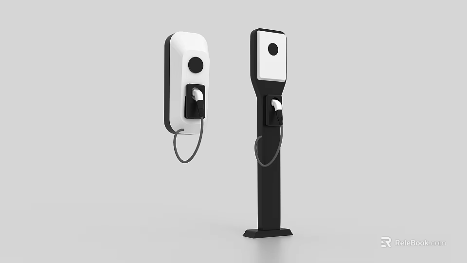 EV Charging Stations Wall Mounted And Floor Standing Black White Design With Charging Ports 3d model 