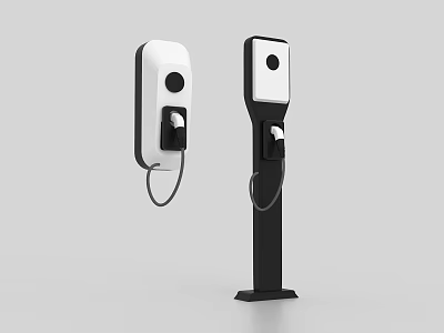 EV Charging Stations Wall Mounted And Floor Standing Black White Design With Charging Ports 3d model