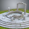 Ancient Circular Stone Platform With Steps Columns And Ruins On Grass 3d model