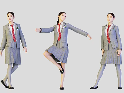 Women In School Uniform Posing In Different Standing Positions 3d model