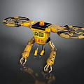 Yellow Robot Drone With Mechanical Legs Propellers Claws And Display Screen