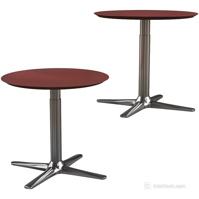Modern Side Table With Round Red Tabletop And Metal Cross Base Design 3d model