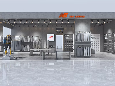 Modern Clothing Store With Gray Decoration Orange Logo Display Racks Mannequins And Display Area 3d model