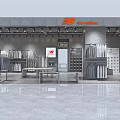 Modern Clothing Store With Gray Decoration Orange Logo Display Racks Mannequins And Display Area