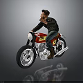 Vintage Red Motorcycle With Rider In Leather Jacket And Jeans
