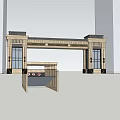 Elegant Modern Entrance Gate With Stone Columns And Decorative Top Structure 3d model