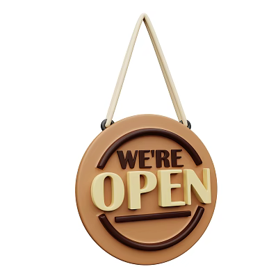 Stylish Decorative Ornament Set With Circular Sign WE'RE OPEN Lettering Brown Beige Rope Hanging Design 3d model