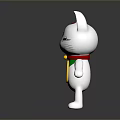 White Lucky Cat Figurine With Red Ears Green Collar And Gold Fortune Charm