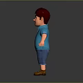 3D Cartoon Boy Model Wearing Blue Polo Shirt Blue Shorts Brown Shoes On Gray Background