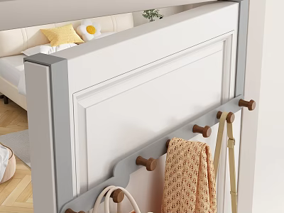 Over Door Wooden Coat Hanger with Hanging Towel and Bag Hooks Near Living Room Sofa 3d model