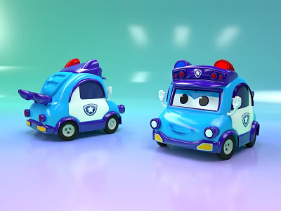 Blue Cartoon Police Functional Cars With Red Sirens And Toy Design 3d model