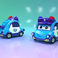 Blue Cartoon Police Functional Cars With Red Sirens And Toy Design