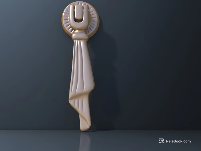 Elegant Decorative Furniture Handle With Ornate Circular Top And Pleated Curved Design 3d model 