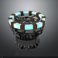Futuristic Sci Fi Circular Device With Glowing Red Blue Panels And Metallic Base