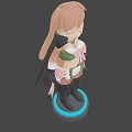 Cute Game Anime Character With Pink Long Hair Green Eyes And Green Pink Outfit