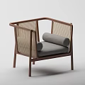 Single Sofa With Wooden Frame Rattan Weave Back And Gray Cushion