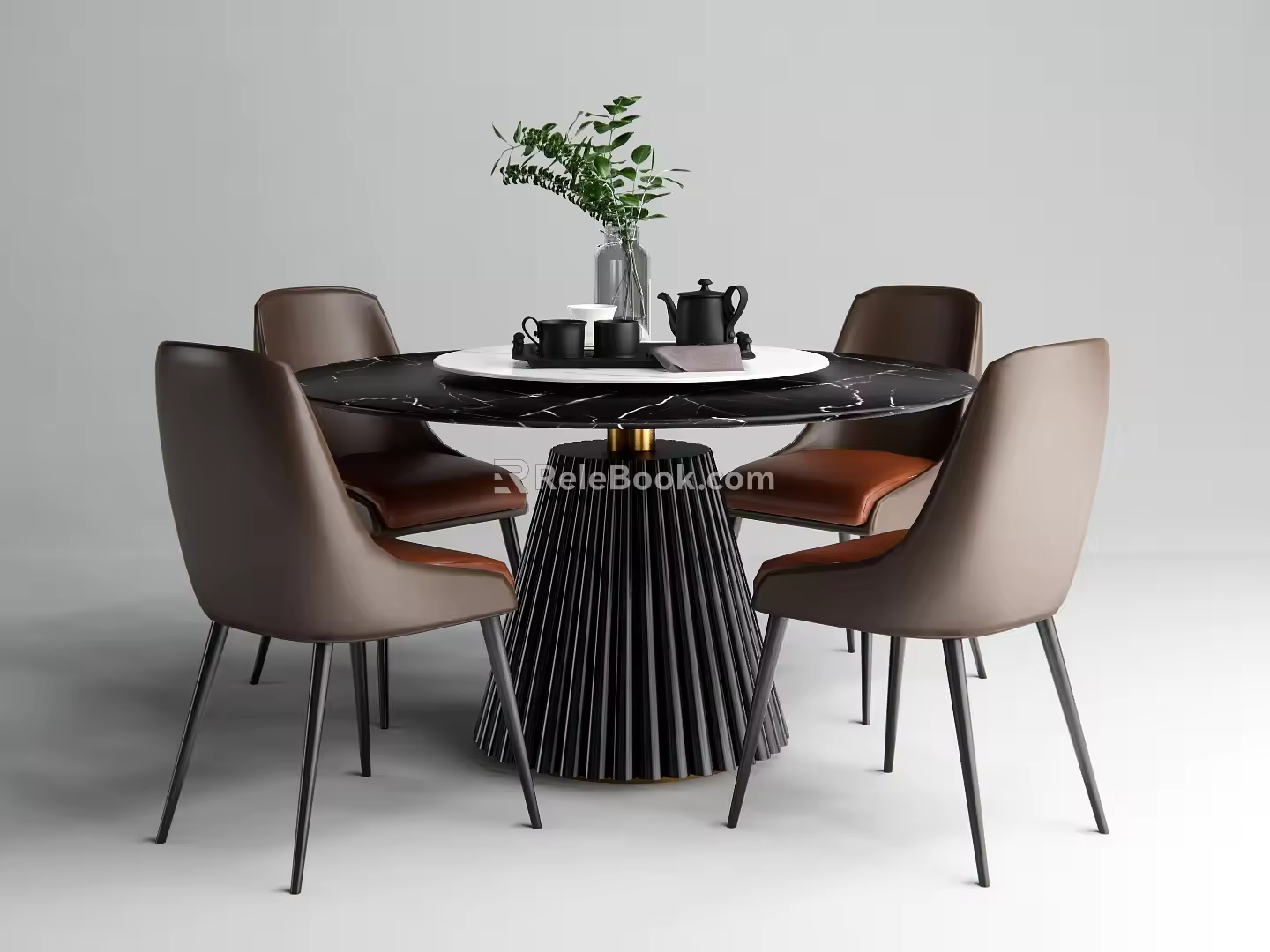 Modern Dining Table and Chair Combination Dining Table and Chair Dried Flower Round Table Slate 3d model