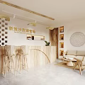 Spacious Interior Space With Arched Windows Green Chairs Wooden Tables Pendant Lights And Large Screen
