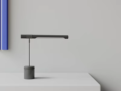 Modern Desk Lamp with Long Sleek Arm and Cylindrical Base on White Table 3d model