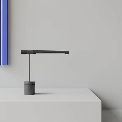 Modern Desk Lamp with Long Sleek Arm and Cylindrical Base on White Table 3d model