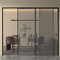 Black Glass Sliding Doors In Modern Dining Room With Table Chairs Vase And Pendant Light