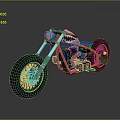 Green Custom Motorcycle With Shark Mouth Design And Large Black Tires