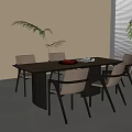 Modern Minimalist Dining Table Set With Wooden Top Black Legs And Light Brown Chairs