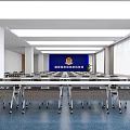 Tax Service Office Interior With Blue Wall Service Counters Computers Stools And Digital Displays