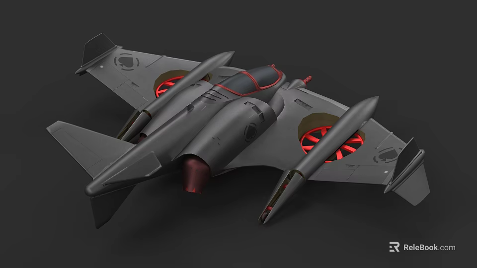 Sleek Gray Fighter Jet 3D Model With Red Engines And Aerodynamic Wings 3d model 