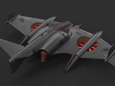 Sleek Gray Fighter Jet 3D Model With Red Engines And Aerodynamic Wings 3d model