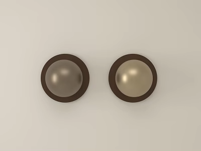 Round Wall Decor with Metallic Sphere and Brown Frame on Light Colored Wall 3d model