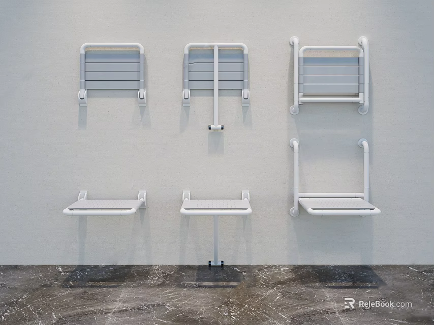 White Metal Wall Mounted Stools With Sleek Design In Minimalist Interior Setup 3d model 